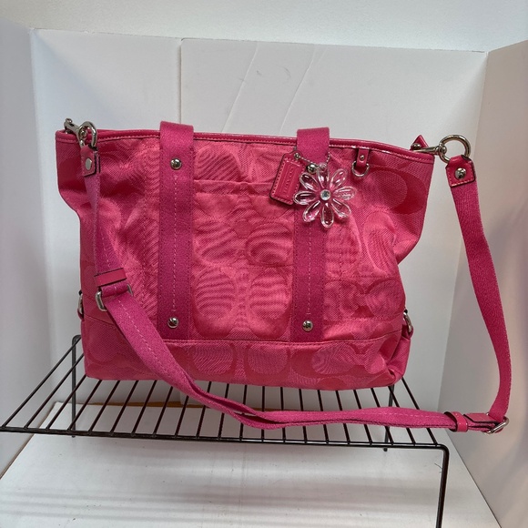 Vintage Coach Hot Pink Kyra Daisy Signature Tote Handbag F18844 - Picture 1 of 8